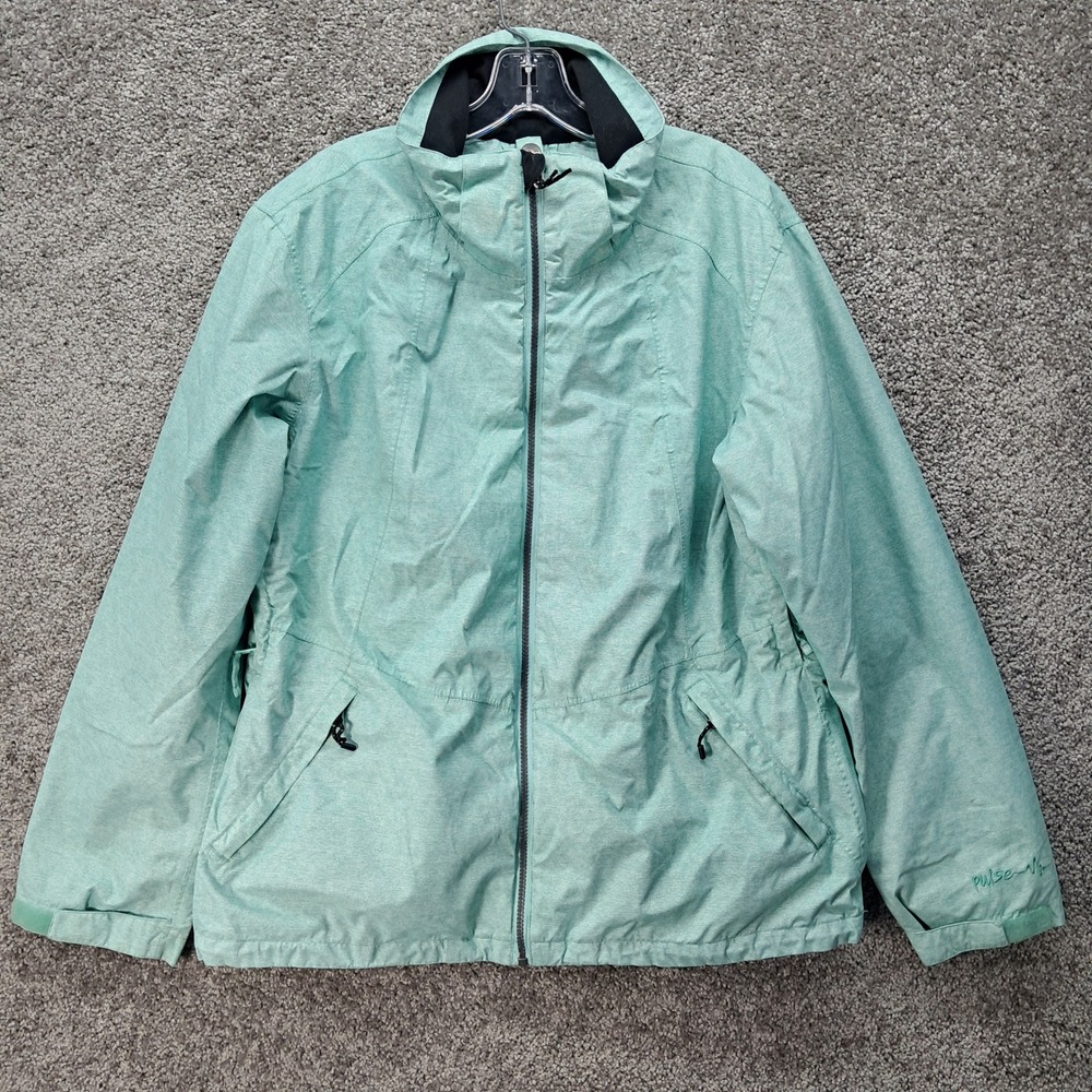 Pulse Womens Full Zip Jacket Teal Heathered Windbreaker Size L